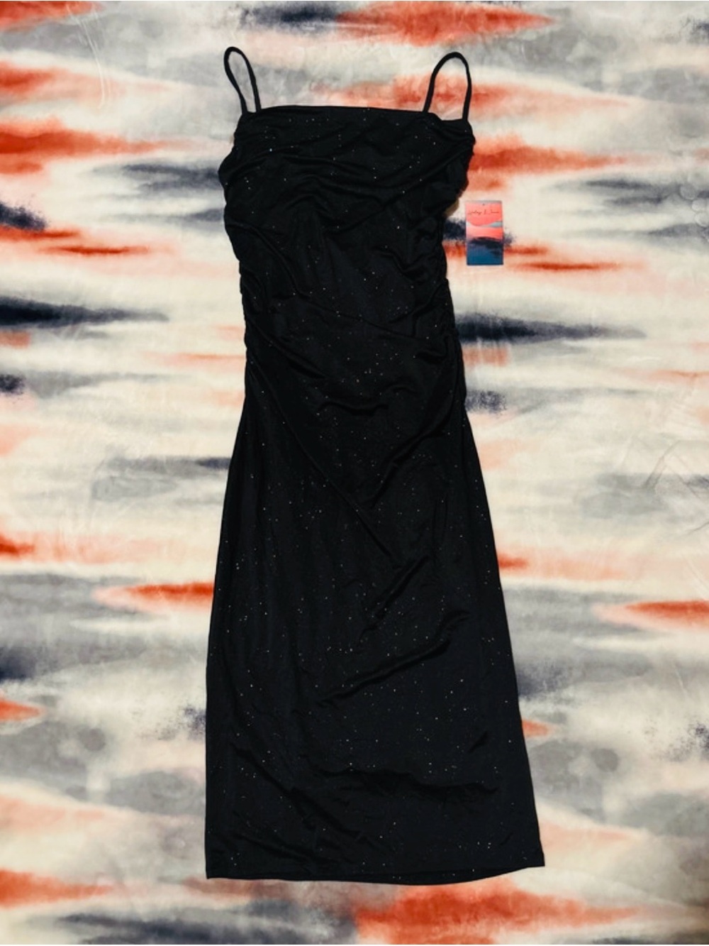 Sparkle Black Spaghetti-Strap Evening Dress
